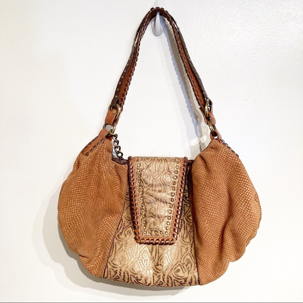 Donald J Pliner Textured Leather Boho Hobo Purse